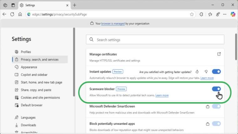 Microsoft bắt đầu thử nghiệm tính năng chặn scareware trên Edge