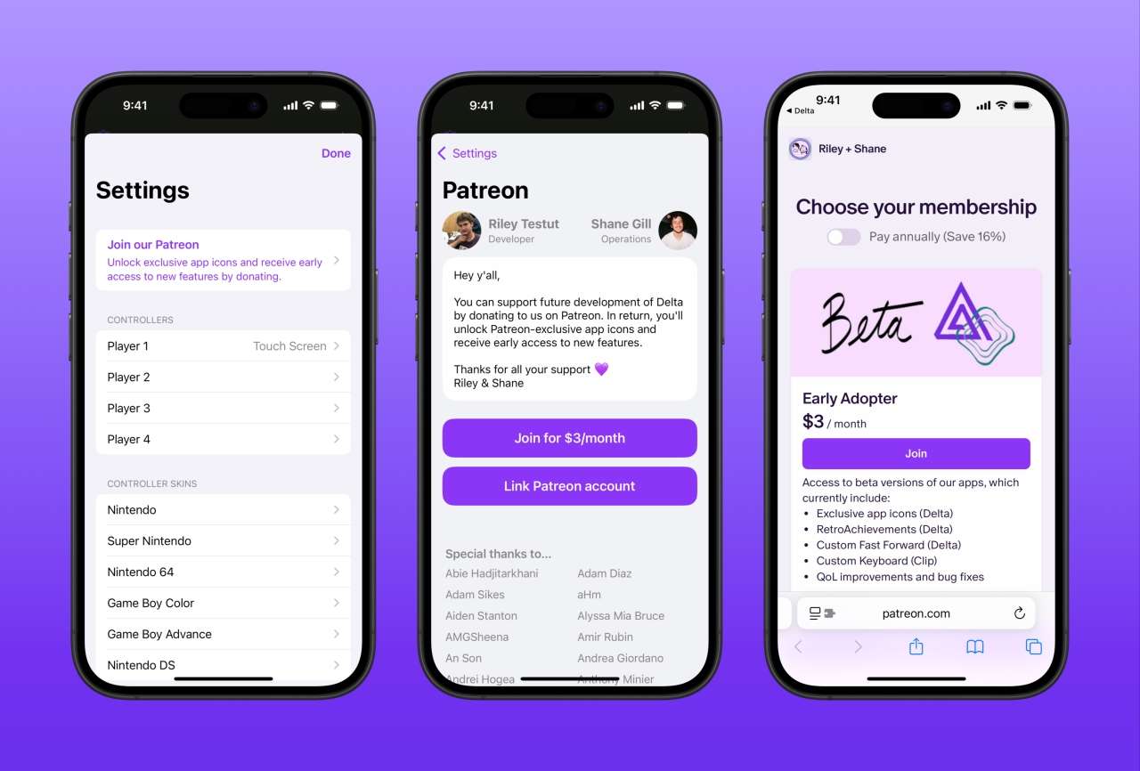 Delta cho phép đăng ký Patreon ngay trong ứng dụng