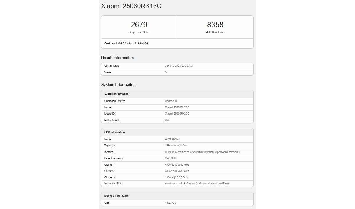 Redmi K80 Ultra lộ cấu hình trên Geekbench